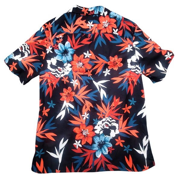 Tropical Floral Button Down Shirt Navy Blue Large Goodfellow & Co Mens Slim Fit - Picture 5 of 9